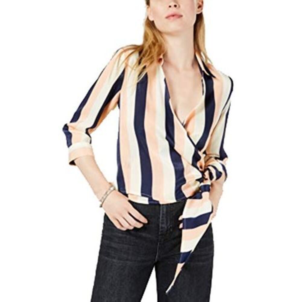 Striped Wrap Top Blue Navy/Pink Stripe XL